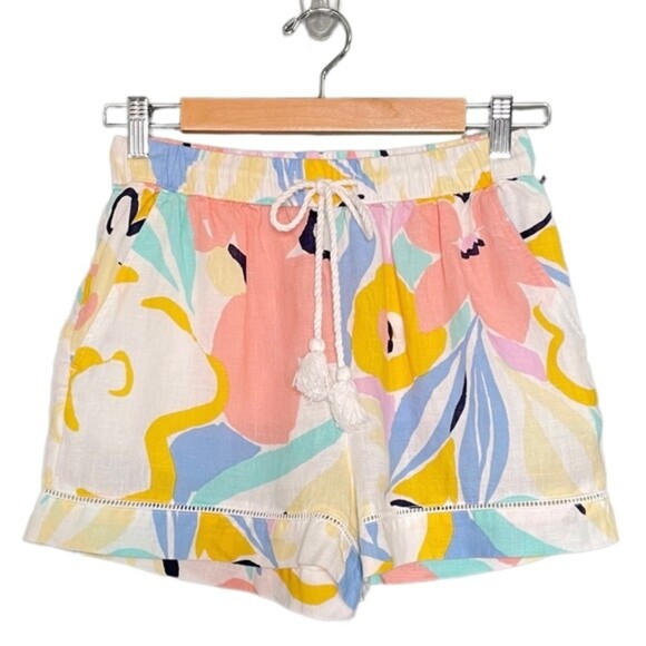 Rachel Zoe Linen Shorts Pastel Abstract Floral Pull-On Shorts Women’s Size Small - Picture 9 of 9